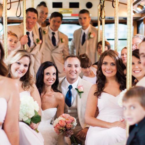 wedding party in the trolley